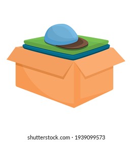Icono de la caja de ropa de donación completa. Caricatura del ícono vectorial de caja de donaciones completas para diseño web aislado en fondo blanco