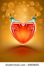 full double neck bottle in form of shape with red liquid - vector illustration