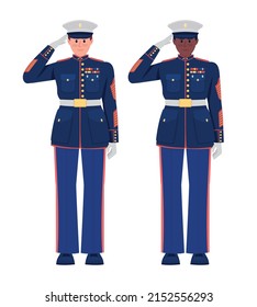 Full dress uniform semi flat color vector characters. Standing figures. Full body people on white. Military forces at parade simple cartoon style illustration for web graphic design and animation