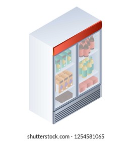 Full drink fridge icon. Isometric of full drink fridge vector icon for web design isolated on white background