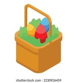 Full easter egg basket icon isometric vector. Cute card. Spring food