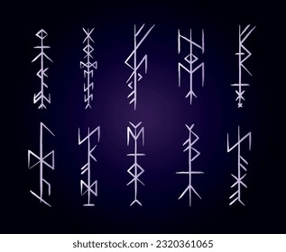 Full editable collection of norse symbols as goddess, witch, skadi, hel, freya and more.