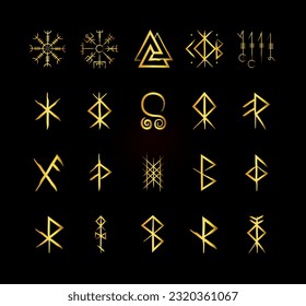 Full editable collection of norse symbols with meanings like protection, love, healing, safe travelling, compass, good luck, brave or courage and more.