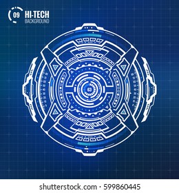 Full Editable Futuristic Abstract Modern HUD User Interface Circle Element Isolated on Dark Mesh Background. Hi Tech Motion Design, Engineering, Science and Technology Concept 
