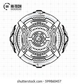 Full Editable Futuristic Abstract Modern HUD User Interface Circle Element Isolated on Light Background. Hi Tech Motion Design, Engineering, Science and Technology Concept