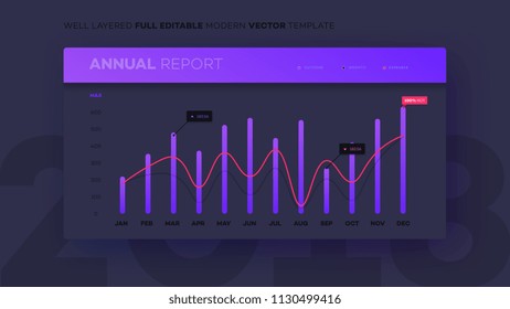 Full Editable Infographic Chart. Modern Vector Infochart With Analityc Annual Report. Template For Your Business Brochure UI Elements Or Presentation Design.