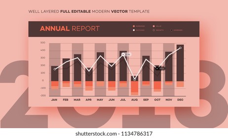 Full Editable Infographic Chart. Modern Vector Infochart With Analityc Annual Report. Template For Your Business Brochure UI Elements Or Presentation Design.