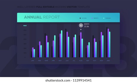 Full Editable Infographic Chart. Modern Vector Infochart With Analityc Annual Report. Template For Your Business Brochure UI Elements Or Presentation Design.