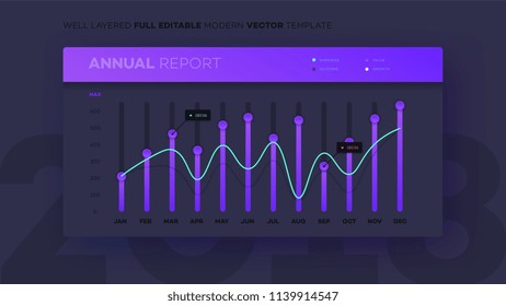 Full Editable Infographic Chart. Modern Vector Infochart With Analityc Annual Report. Template For Your Business Brochure UI Elements Or Presentation Design.