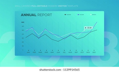 Full Editable Infographic Chart. Modern Vector Infochart With Analityc Annual Report. Template For Your Business Brochure UI Elements Or Presentation Design.