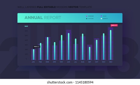 Full Editable Infographic Chart. Modern Vector Infochart With Analityc Annual Report. Template For Your Business Brochure UI Elements Or Presentation Design.