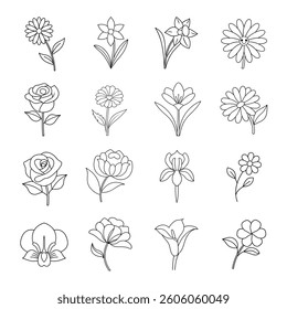 full editable line art of flowers 