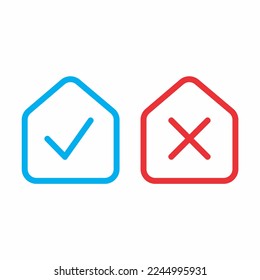 full editable set icon of verified and not verified house  isolated on white background