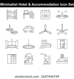 Trazo editable completo del hotel minimalista y conjunto de iconos de alojamiento  