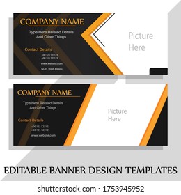 full editable two gold and orange color web banner design vector templates for social media cover or footer, editable text and color vector template