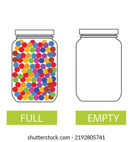 Full And Empty Concept Card. Full And Empty Jar. Children Teaching Aid .