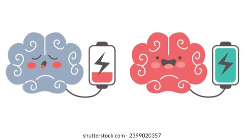 Full and empty energy brain activate concept. Vector design graphic illustration