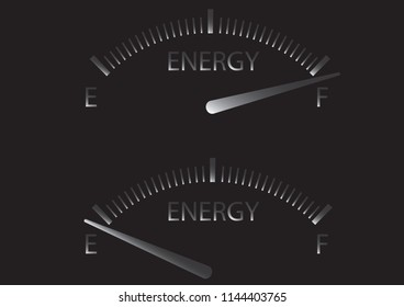 Full and empty fuel gauge on black background 