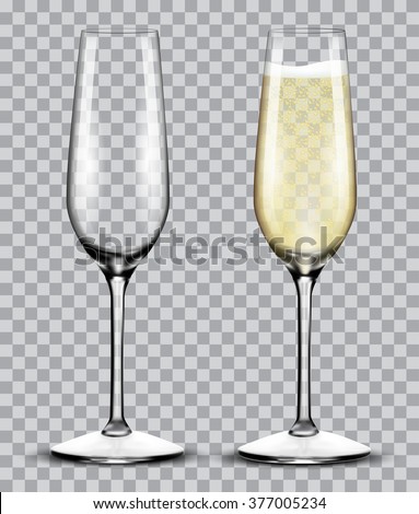 full and empty glass of champagne isolated on a transparent background