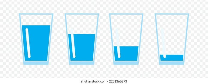 Full and empty glass of water flat icon set, single color, outline and fill