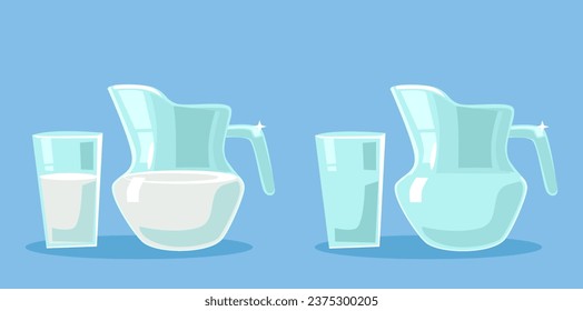 Full empty milk bottle glass dairy drink isolated set. Vector flat graphic design illustration