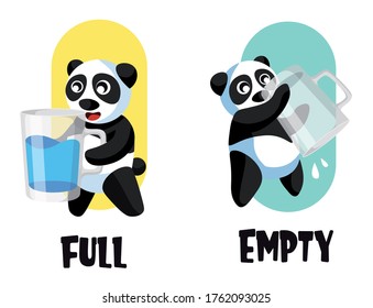 Full and empty opposite adjectives Illustration of panda.