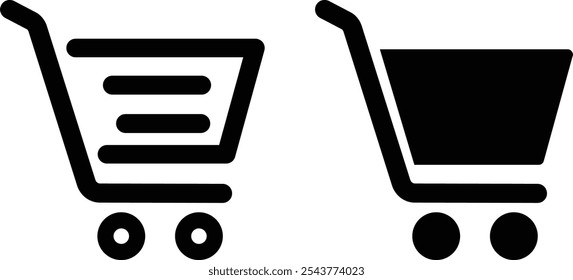 Icono de la tienda y de la venta del símbolo del Carrito de compras lleno y vacío
