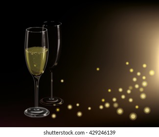 full and empty transparent glasses of champagne isolated on dark brown background