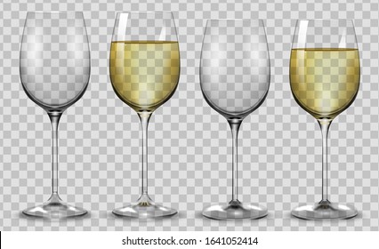 Full and empty white wine glasses. Vector