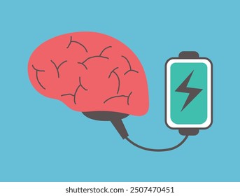 Full of energy charge happy brain character concept. Vector graphic design illustration element