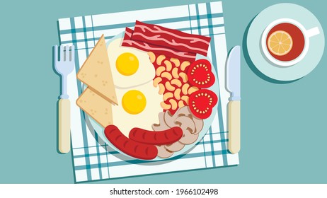 the full English breakfast vector illustration