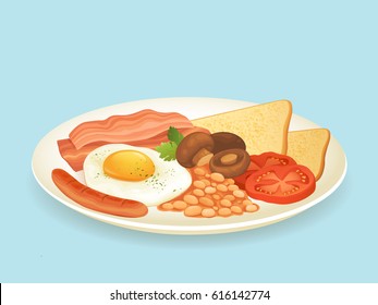 Dibujo vectorial de desayuno inglés completo.