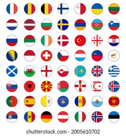 Full Europe Flag Circle Vector  Set - 56 country and territory push button vector set