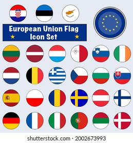 Full Europe Union (EU) flag icon set of a group of nations or allies for concepts and themes in Europe.