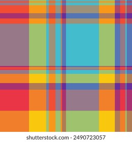 Full fabric texture textile, ornamental background vector check. Good seamless plaid pattern tartan in orange and pastel colors palette.