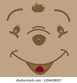 Full face of a brown bear full of smiling faces.Vector illustration,eps10.