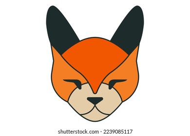 full face of a fox head. contour of a fox muzzle. flat vector illustration.
