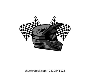 Full Face Helmet with Flag design, motocross logo vector illustration