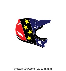 Full Face Helmet with Star Ornament for Motocross, Downhill, MTB, BMX Vector Illustration