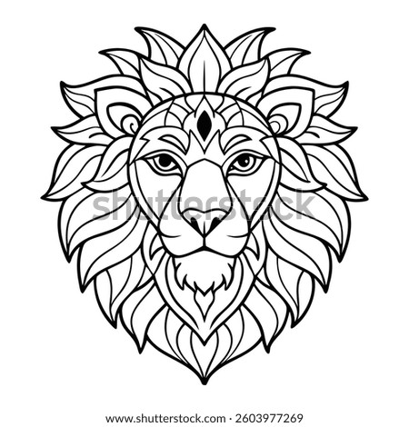 Full face a lion head silhouette against white background.