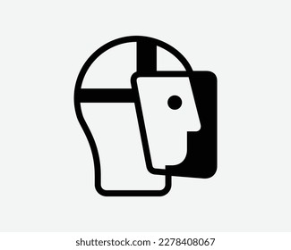 Full Face Shield Protection Mask Cover PPE Safety Head Black White Silhouette Symbol Icon Sign Graphic Clipart Artwork Illustration Pictogram Vector