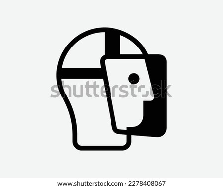 Full Face Shield Protection Mask Cover PPE Safety Head Black White Silhouette Symbol Icon Sign Graphic Clipart Artwork Illustration Pictogram Vector