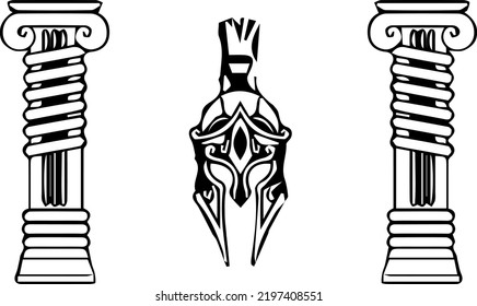 Full face silhouette Spartan helmet with pillars