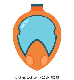 Ilustración de dibujos animados vectoriales con máscara de tubo de buceo facial completa aislada en fondo blanco.