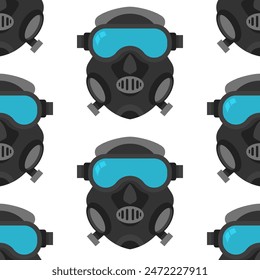 Full face snorkel mask vector cartoon seamless pattern background.