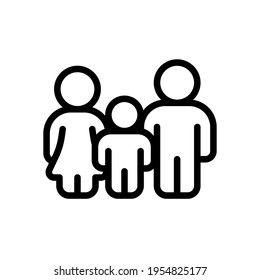 Full family, happy parents and child. Black icon on white background