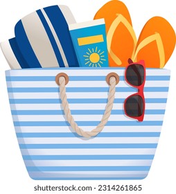 Full fashion bag with beach accessories isolated