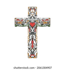 full floral style art religious cross