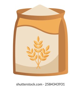 Full Flour Bag Standing on White Background