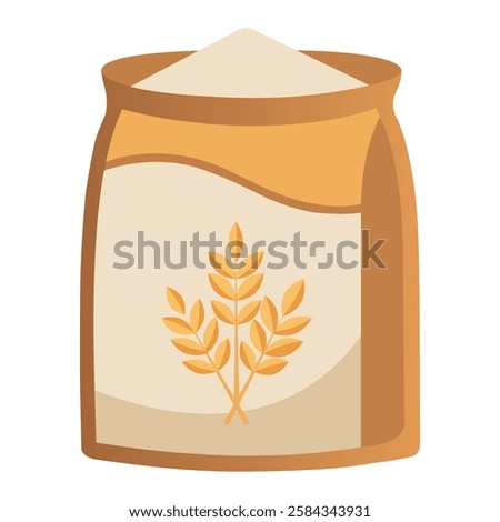 Full Flour Bag Standing on White Background